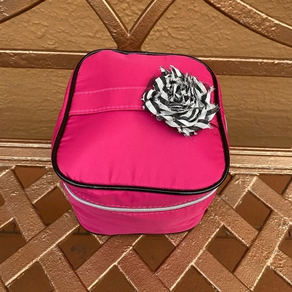 New Lancome Square Pink Cosmetic Bag with Floral Detail
